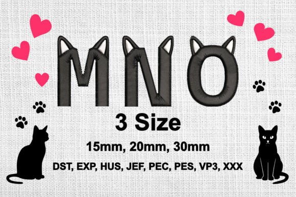 Cat Ears Embroidery Font Alphabet M N O, Review