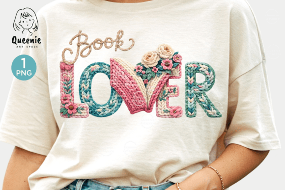 Faux Yarn Book Lover Embroidery Text