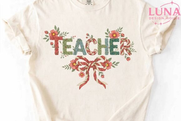 Floral Teacher Embroidery Style PNG Review
