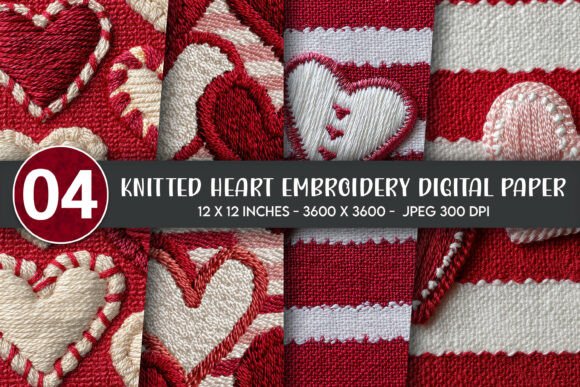 Knitted Heart Embroidery Digital Paper Review