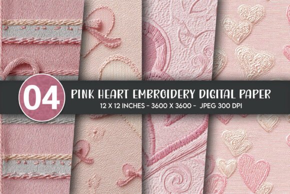 Pink Heart Embroidery Digital Paper Review
