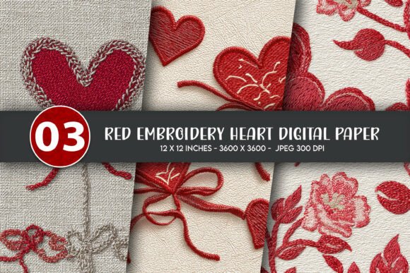 Red Embroidery Heart Digital Paper Review
