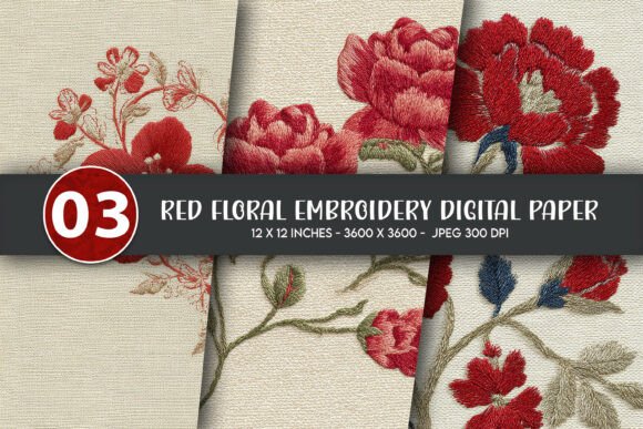Red Floral Embroidery Digital Paper Review