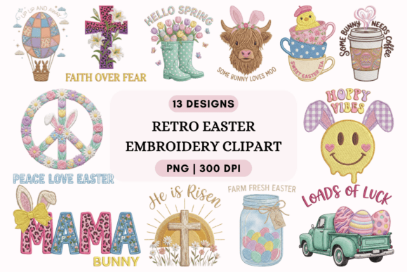 Retro Easter Embroidery PNG Clipart Review