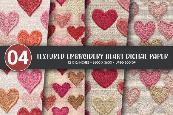Textured Embroidery Heart Digital Paper